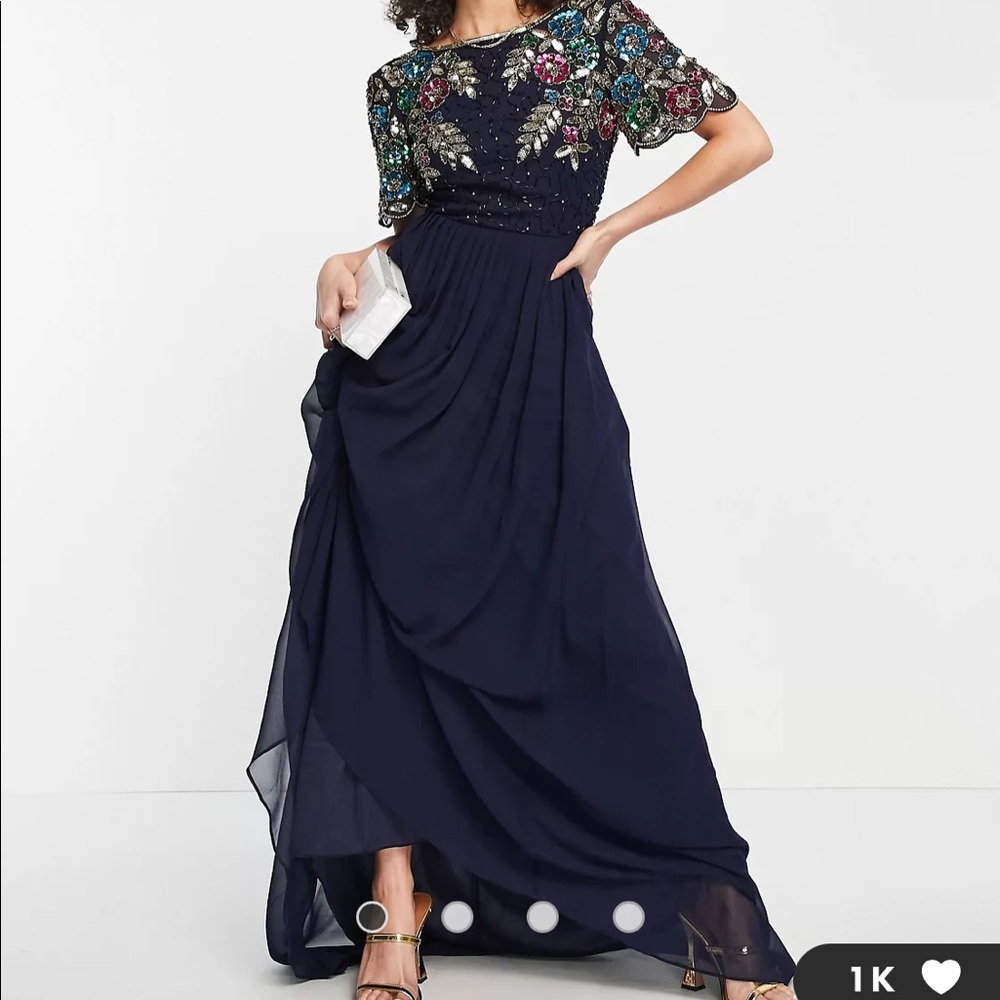 Virgos lounge embellished maxi dress in navy size UK10